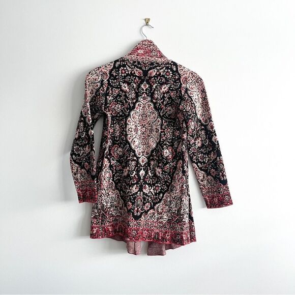Billabong Open Cardigan Tapestry Knit Pattern Red Black Boho Hippy Women's 8 - Picture 2 of 7